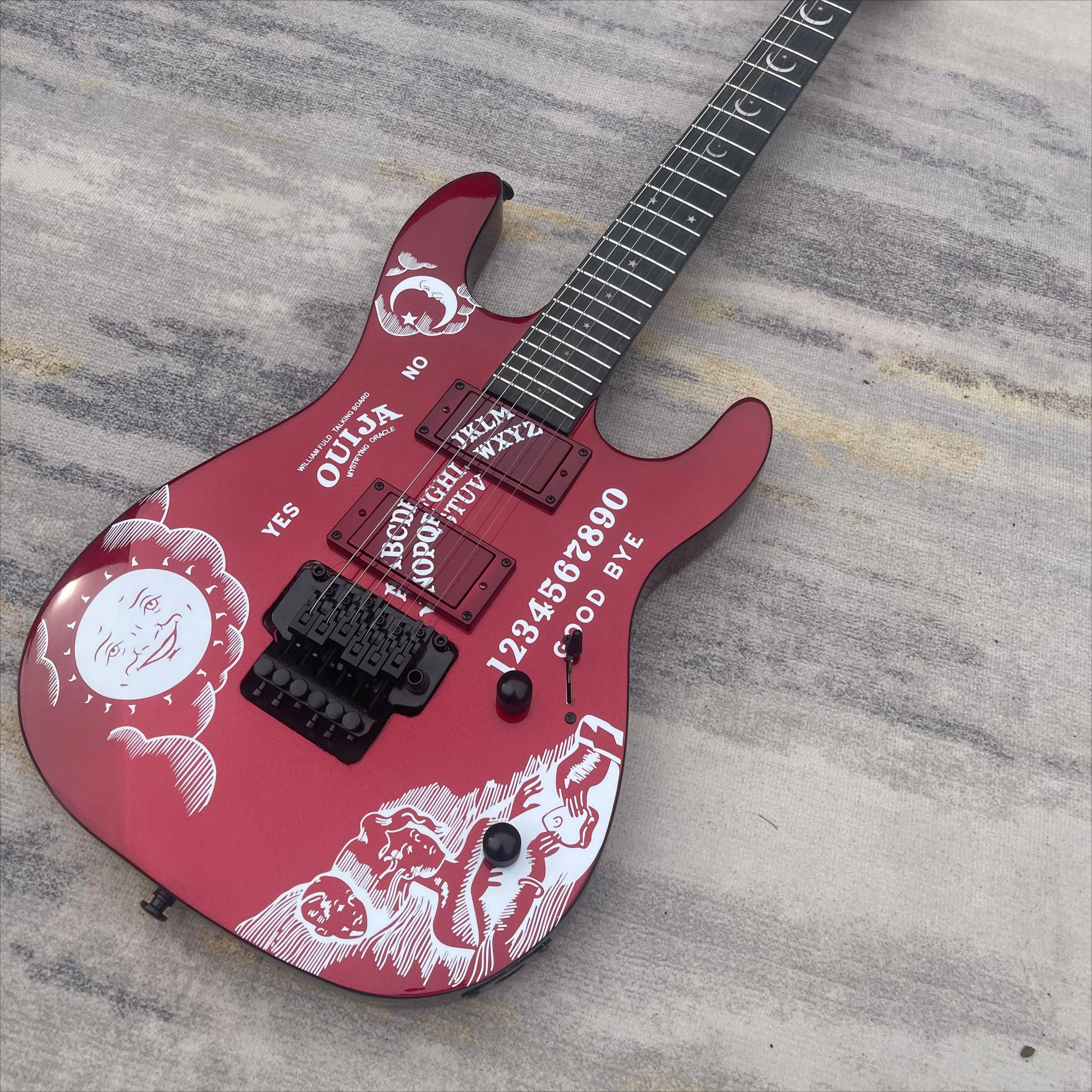High Quality Metallic Red Print STSS Electric Guitar Dual Pickups Double Locking Tremolo Metal Rock Guitar Delivery Included