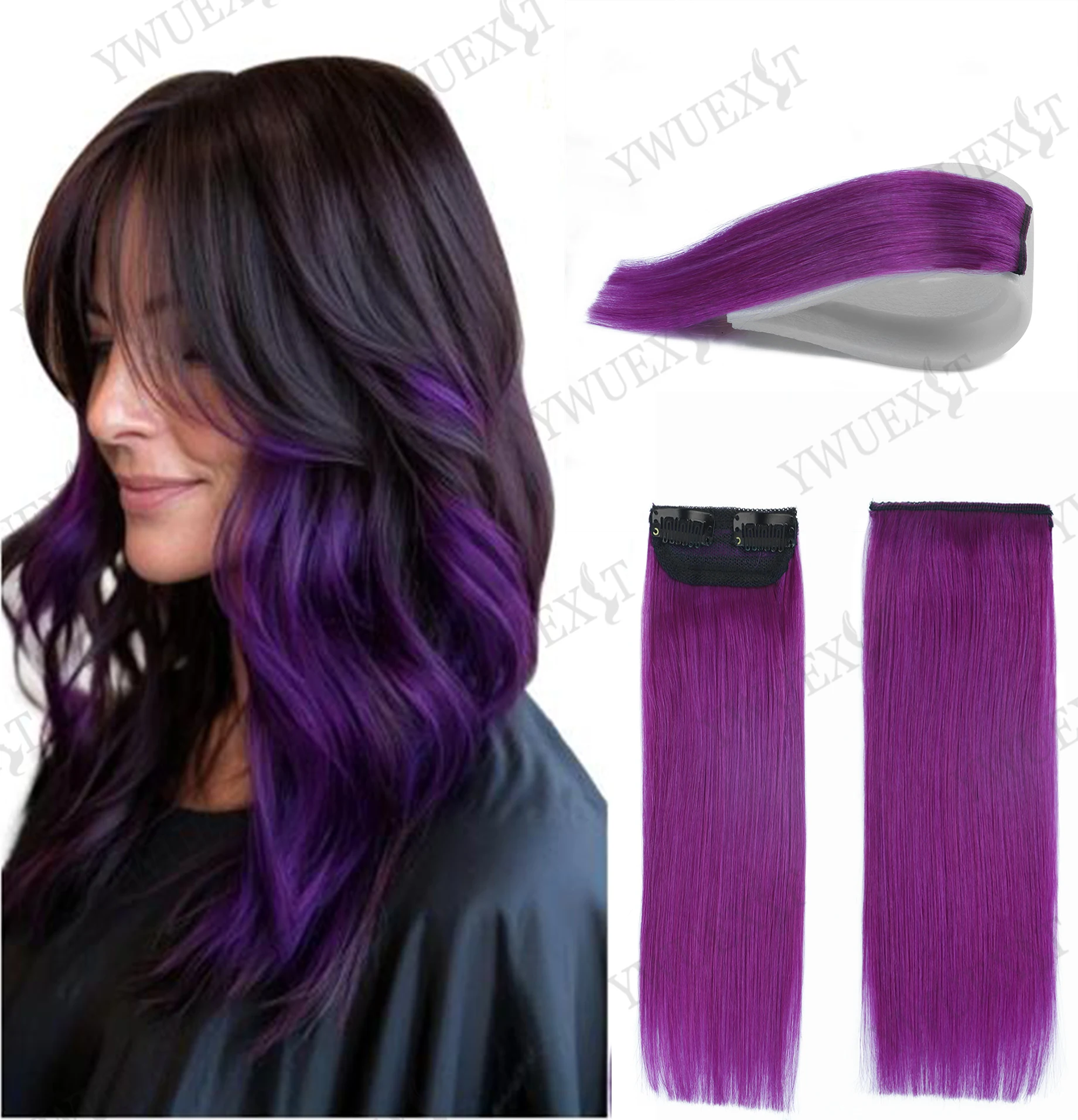 Clip in Hair Extensions Human Hair Fantasy Color Heat Stylable Straight Hair Clip Extensions with Highlight Options for Women