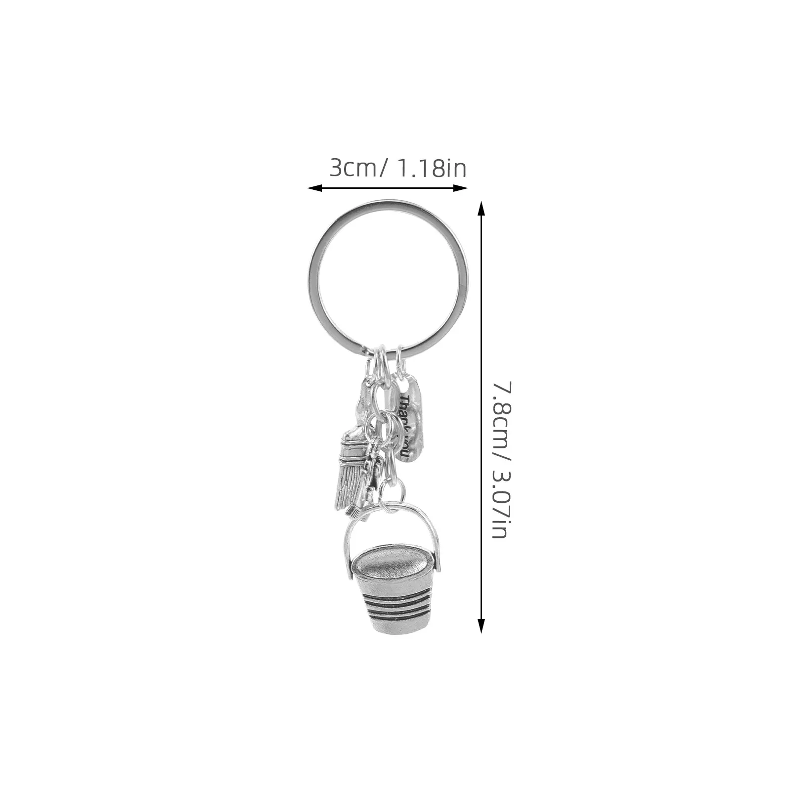 4Pcs Cleaning Keychain Set Stainless Steel Bucket Broom Brush Charm Purse Bag Charm Employee Appreciation Gift for Housekeepers