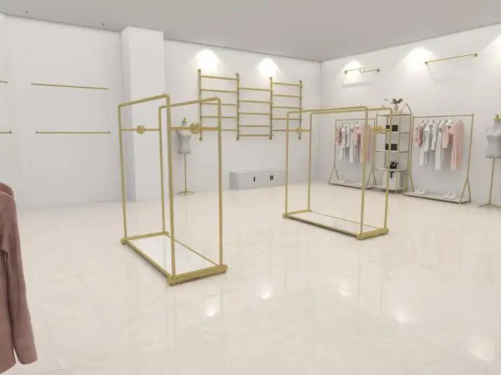 

Clothing store display rack, double row clothing display rack in the middle of the store, women's clothing store hanging clothes