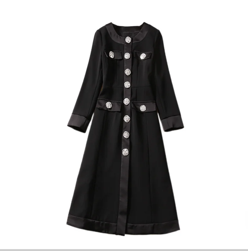 

Autumn and winter European style black diamond button slim fit dress elegant jacket