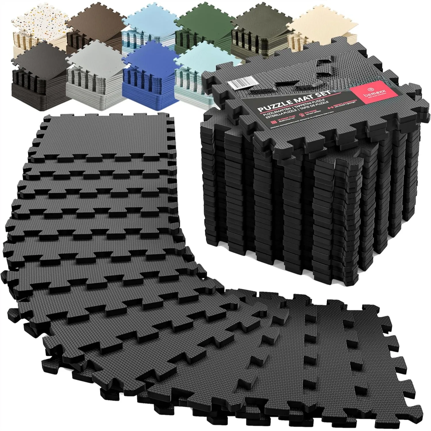 Interlocking Foam Gym Mats Set - 18 pcs EVA Floor Tiles for Home Workout and Exercise