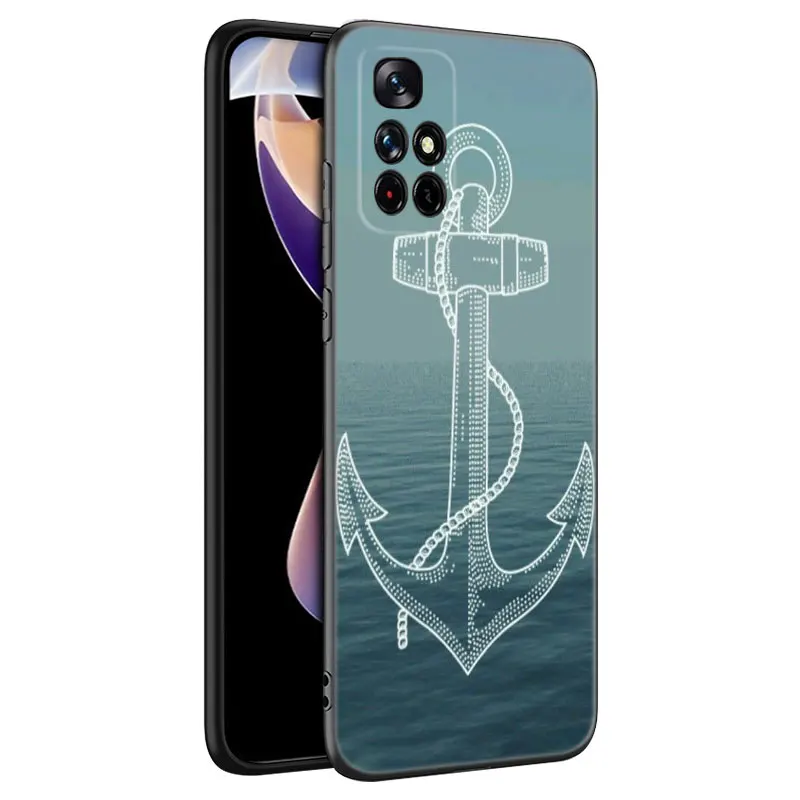 Stripes Anchor Boat Ship Wheel Black Phone Case For Xiaomi Redmi Note 10 11 11S 12 13 4G 8 9 11T Pro 5G Plus 8T 9S 10S 12S