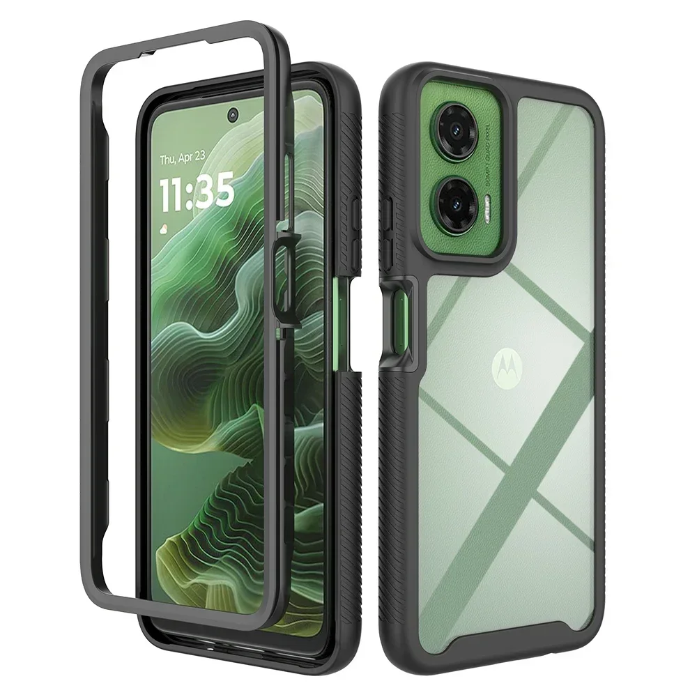 2 in 1 Rugged Armor Shockproof Case For Motorola Moto G35 6.72 inches Hard Plastic TPU Frame Transparent Acrylic Back Cover