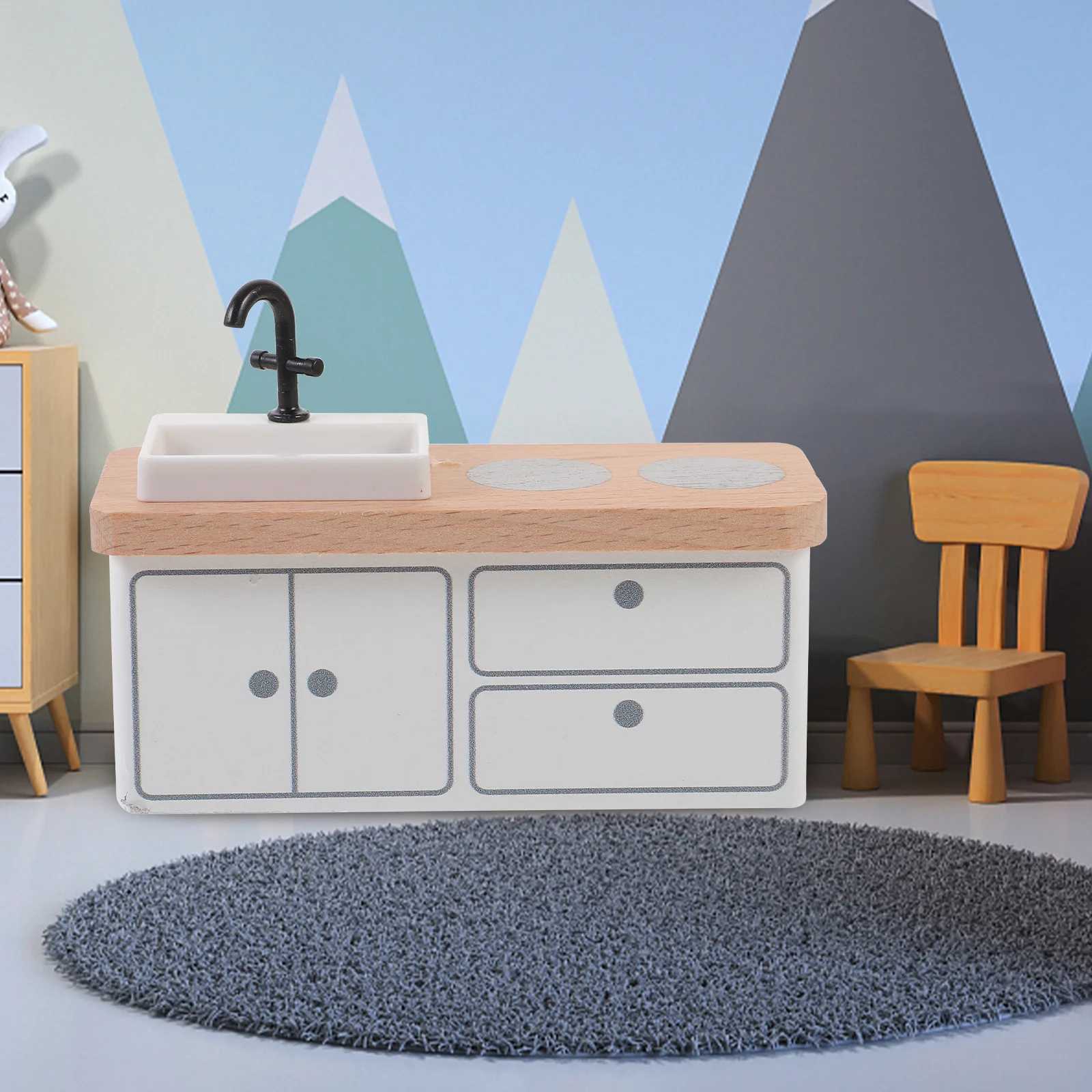 1 세트 미니 나무 주방 가구 장식 사랑스러운 시뮬레이션 미니 하우스 액세서리 현실적인 내마모성 장식 미니어처