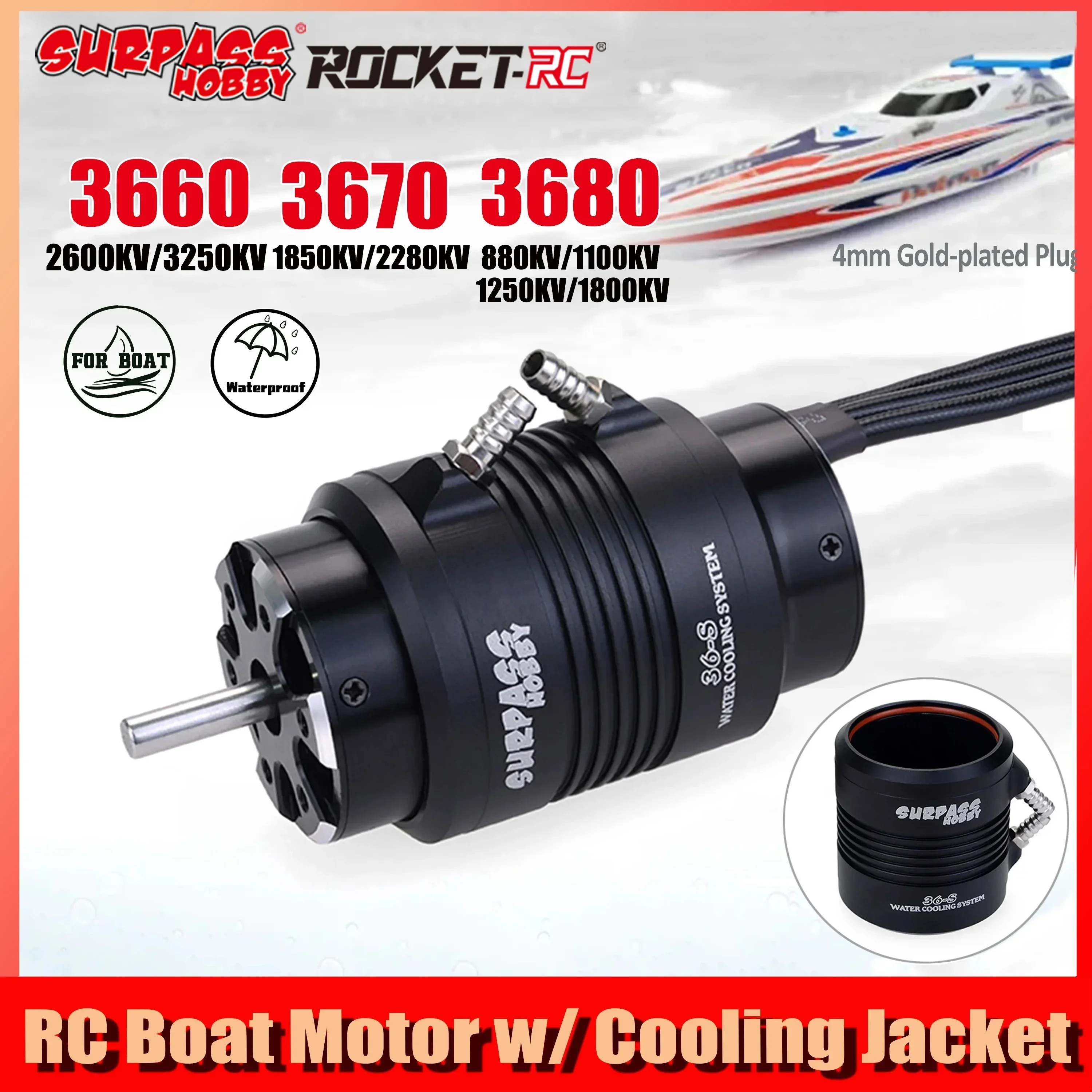 Surpass Hobby 3660 3670 Brushless Motor Steel Water Cooling Jacket for RC Boat 800mm-1000mm M41 Catamaran Spartan Bait Fishing