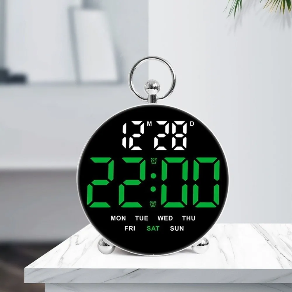 

Large-Screen Digital Alarm Clock Round Shape Brightness Control Electronic Clock 2 Set Alarms Adjustable Brightness Table Clock