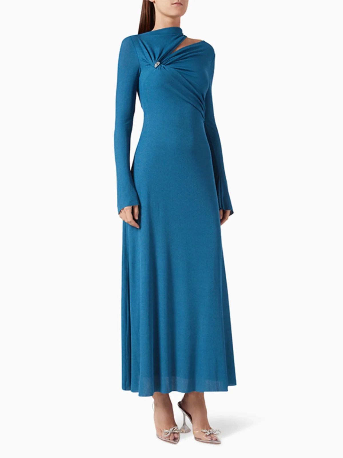 

VGH Hollow out Neline Slim Fit Long Sve Dr Metal Bule Long Skirt Ele Sle Waist Cinched Slimming Dr