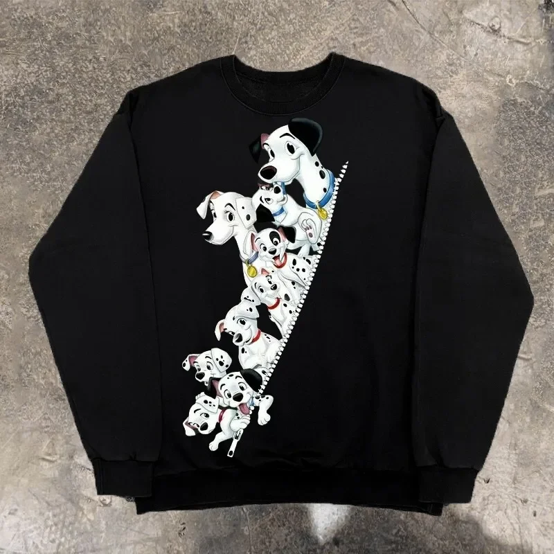 101 Dalmati Zipper Stampa Felpa oversize Donna Cotone Allentato Girocollo Pullover 2025 Harajuku Y2K Coppia Top Vestiti