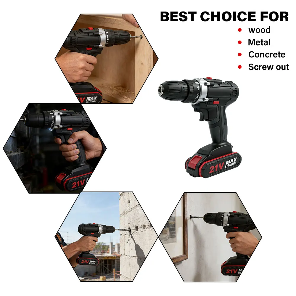 

DIY power tools Lithium battery wireless charging 21V electric impact cordless drill high-power hand drill home