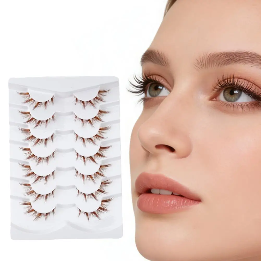 7Pairs Brown False Eyelashes Natural Long False Eyelashes Dramatic Volume Fake Lashes Lively Makeup Eyelash Extension Cosmetics