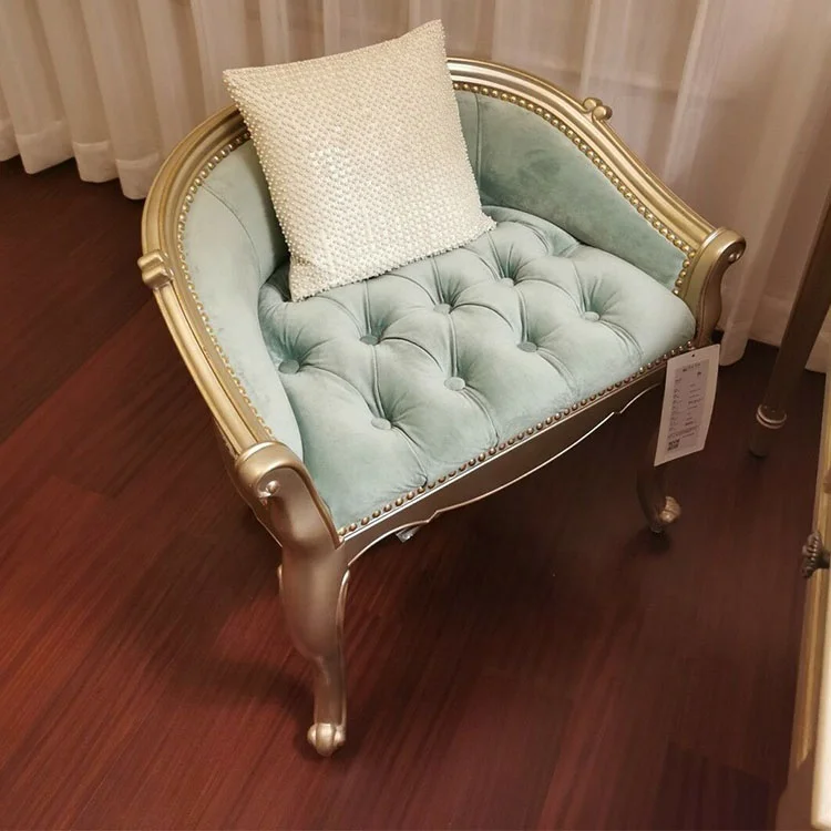 French high-end solid wood dressing stool hand-carved princess low back bedroom furniture modern fabric design