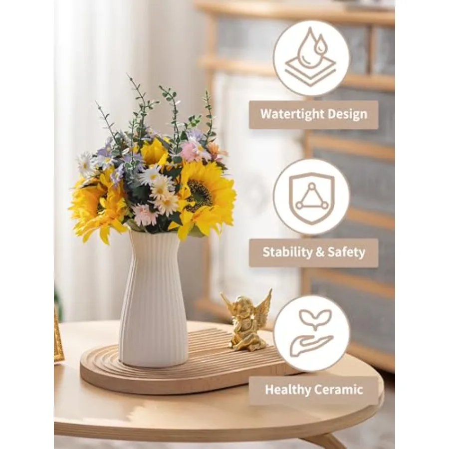 White Ceramic Flower Vase: 7.9" Tall Unglazed Pampas Grass Vases for Building Block Flowers - Modern Decorative Table Centerpie view 6