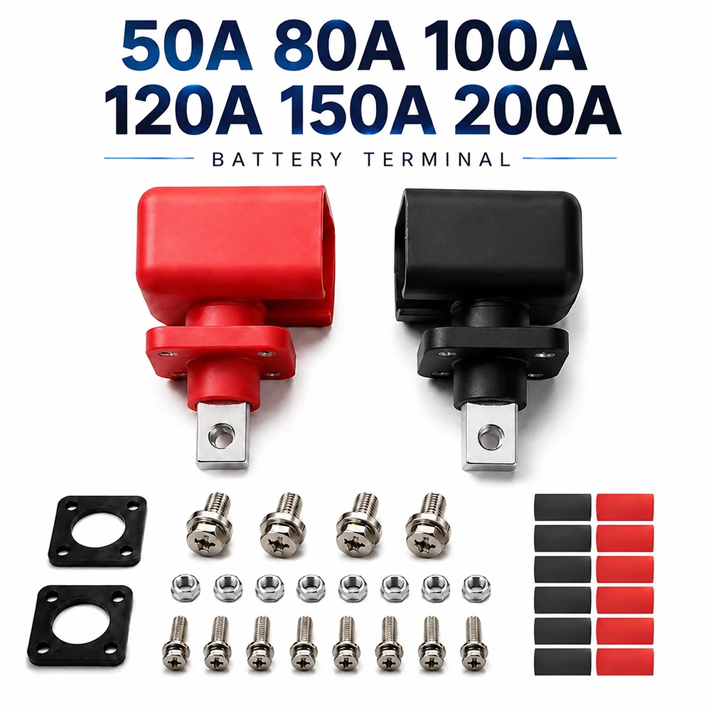 1 Pair 50A 80A 100A 120A 150A 200A Square All Copper High Current Lithium Energy Storage Connector Through Wall Battery Terminal