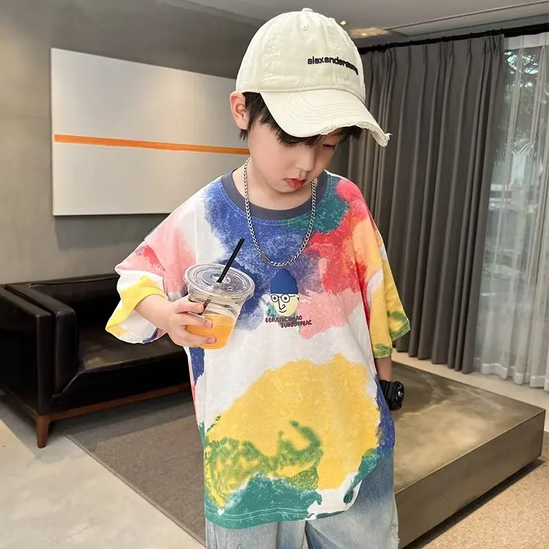 2023 Summer Streetwear Children\'s Clothing Painted Graffiti Cartoon T Shirt Boys and Girls Short Sleeve Tops Children\'s Tees