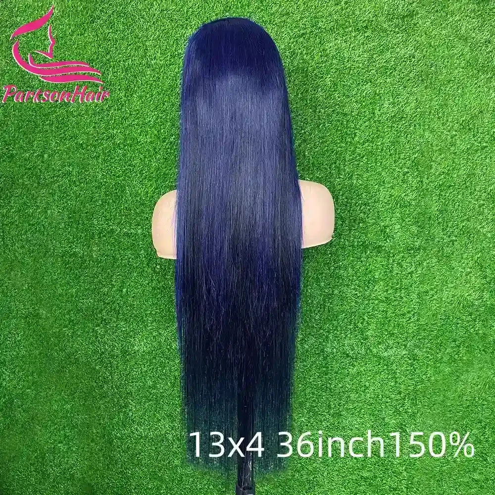 Midnight Blue Straight 13X4 HD Lace Frontal Human Hair Wigs Brazilian 13X6 Lace Front Wig Dark Blue 250% Density for Women