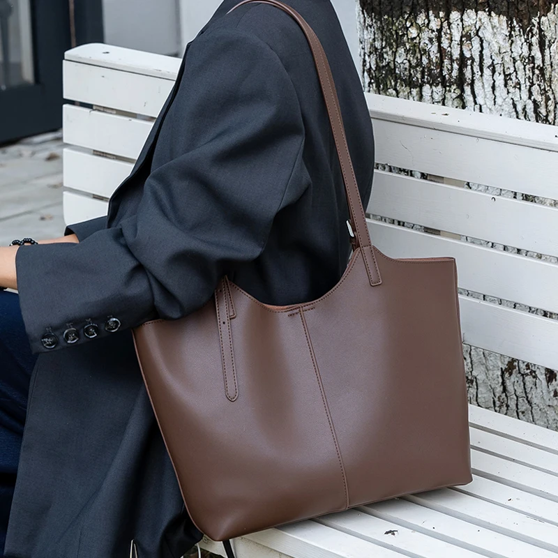 Women's Natural Genuine Leather Shoulder Bag Female  Large Capacity Soft Cowhide Handbag Ladies Fashion Luxury Designer Bags