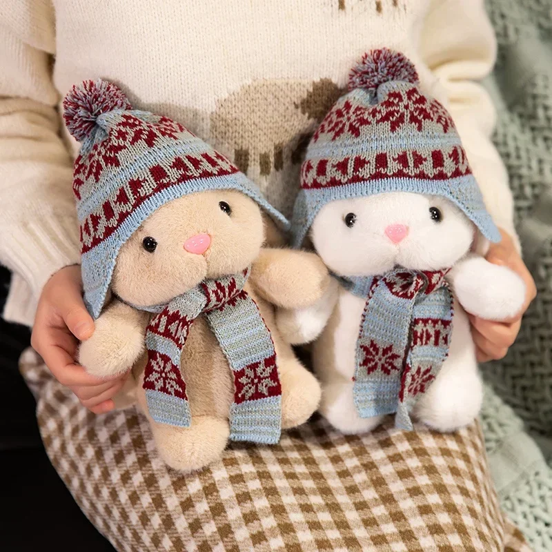

Милый кролик, плюшевая игрушка в вязаной шапке, очаровательная кукла-кролик, приятная для кожи сенсорная подушка, чучело животных, декор комнаты, подарок
