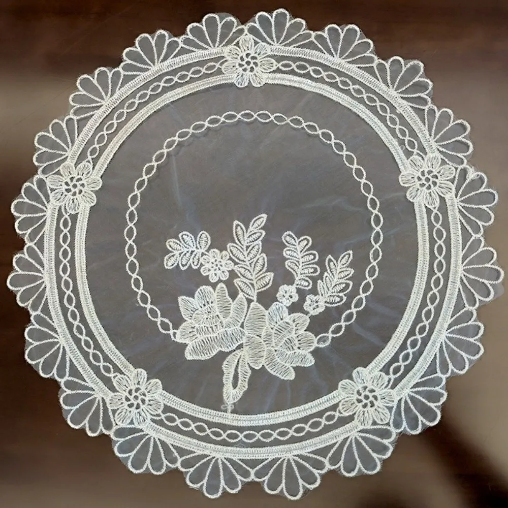 Lace Embroidery Table Cloth Tray Mat Transparent Round Embroidered Lace Placemat White European Coffee Coaster Photo Props
