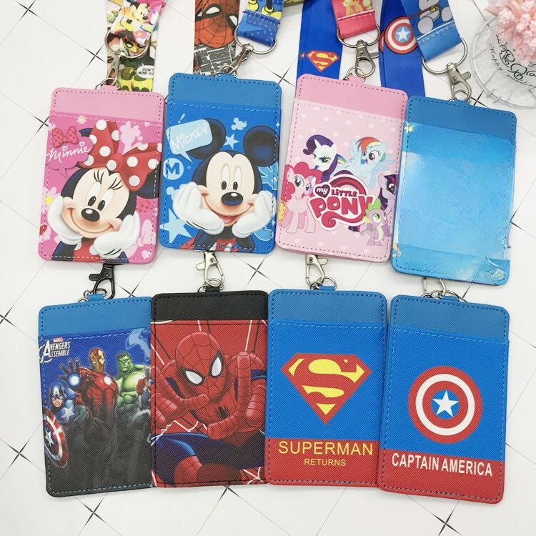 Disney cartoon Avenger Spider-Man PU coin frozen purse card holder keychain bus card case ID Holders Mickey mouse  card bag