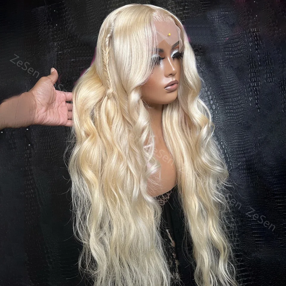 

613# Blonde Synthetic Lace Front Wig Long Natural Wave For Women High Temperature Heat Resistant Fiber Hair Cosplay Daily Wear