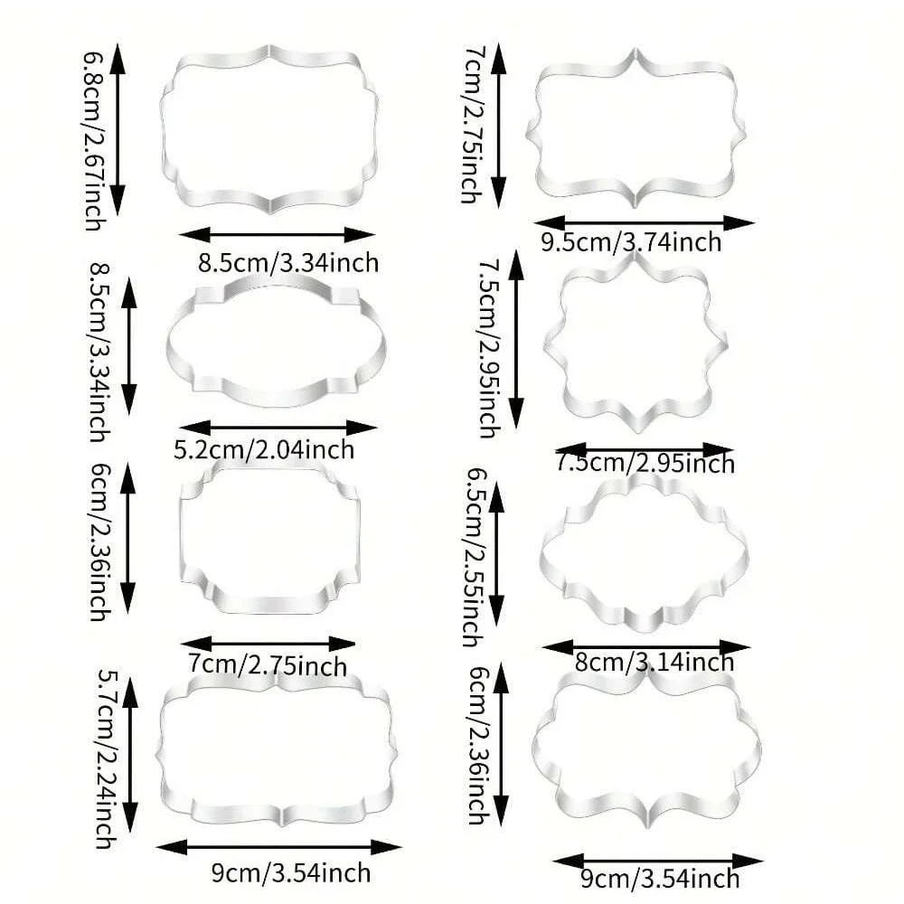 8Pcs/Set Plaque Cookie Cutters Mold Frame DIY Cake Oval Square Rectangle Fancy Stainless For Baking Sugar Biscuit Mold Stamp