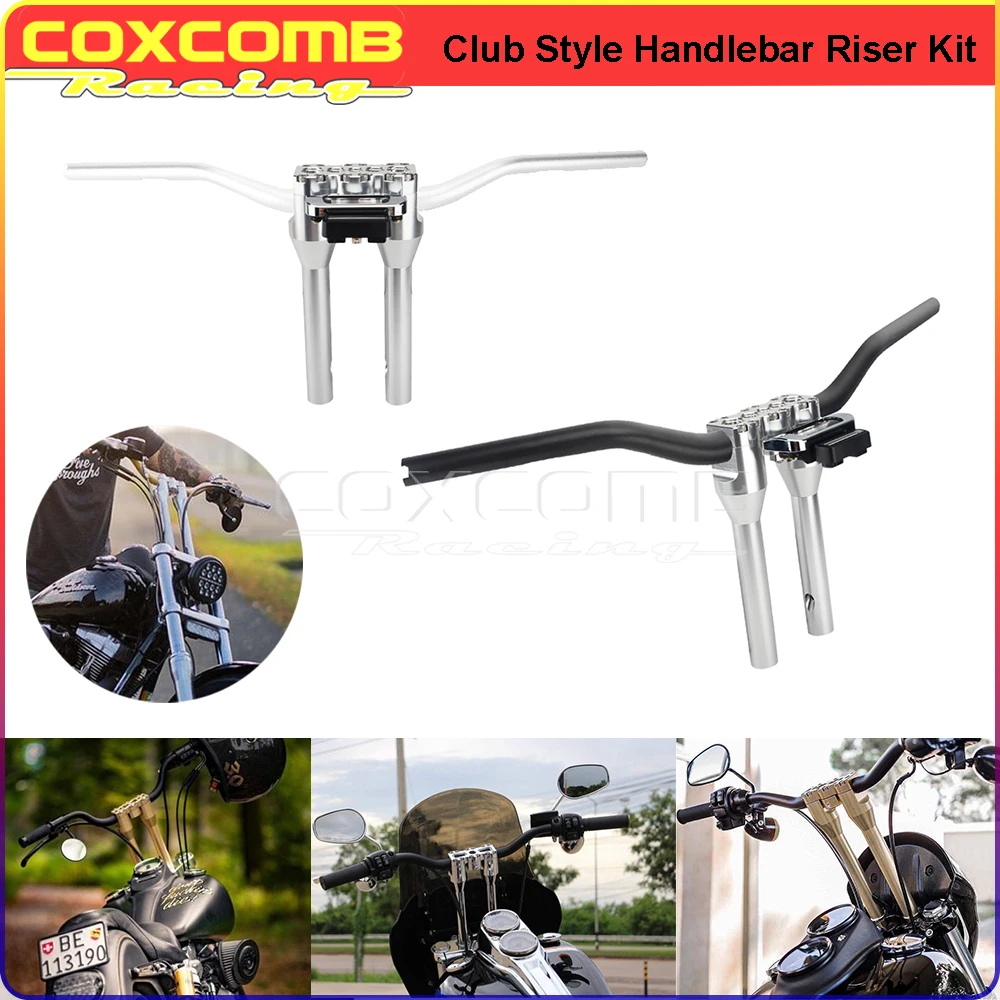 

Club Style Motorcycle Handle Bar & Module Handlebar Riser Kit For Harley Sportster Dyna Touring Softail 6" 8" 10" 12" Sliver BK