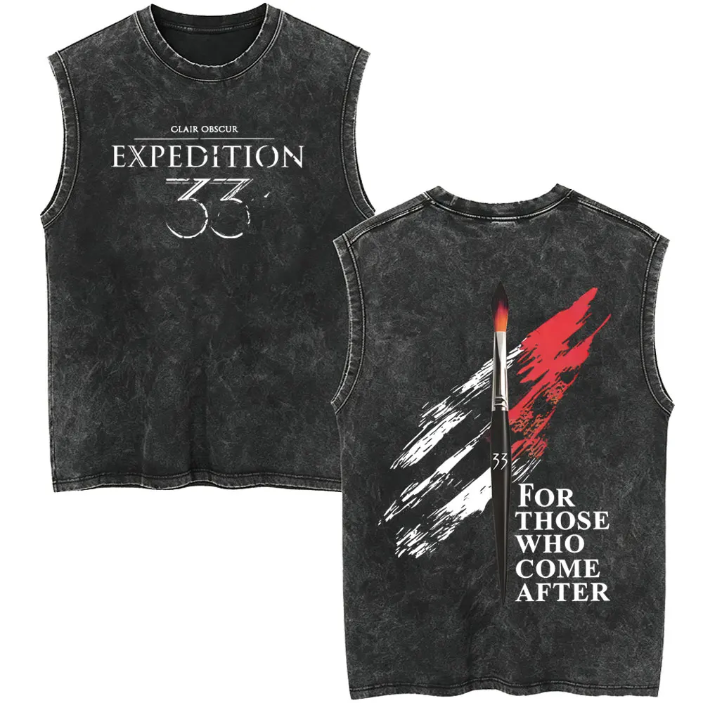 Game Clair Obscur Expedition 33 for Those Who Come After Vintage Washed Tank Tops Men Women Oversized Sleeveless Vest T Shirt