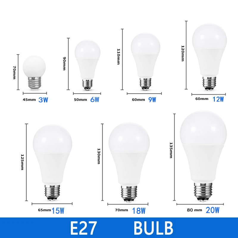 6pcs/Lot LED E27 E14 Bulb Light 3W 6W 9W 12W 15W 18W 20W Real Power Light Bulbs AC 220V   Spotlight Lampada LED Bombillas Lamp