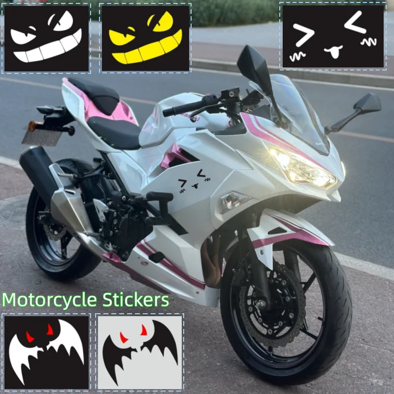 Edgy Smiling Devil with Wings Decal, Reflective Motorcycle Sticker for Helmet, Windshield & Body Safety Warning