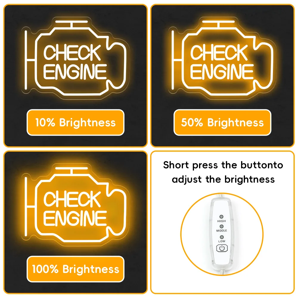 Check Engine Neon Sign Garage Repair Shop Automotive Workshop Lights Wall Decor Bar Party Club Luminous Business Lamp USB Power