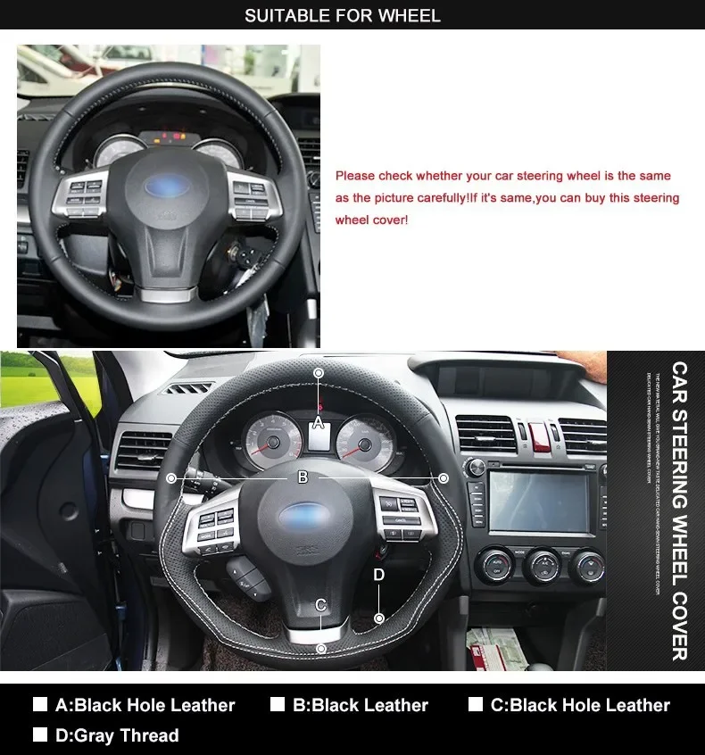 Hand-Stitch Non-slip Genuine Leather Steering Wheel Cover for Subaru Forester Legacy Outback XV 2013- Interior Accessories
