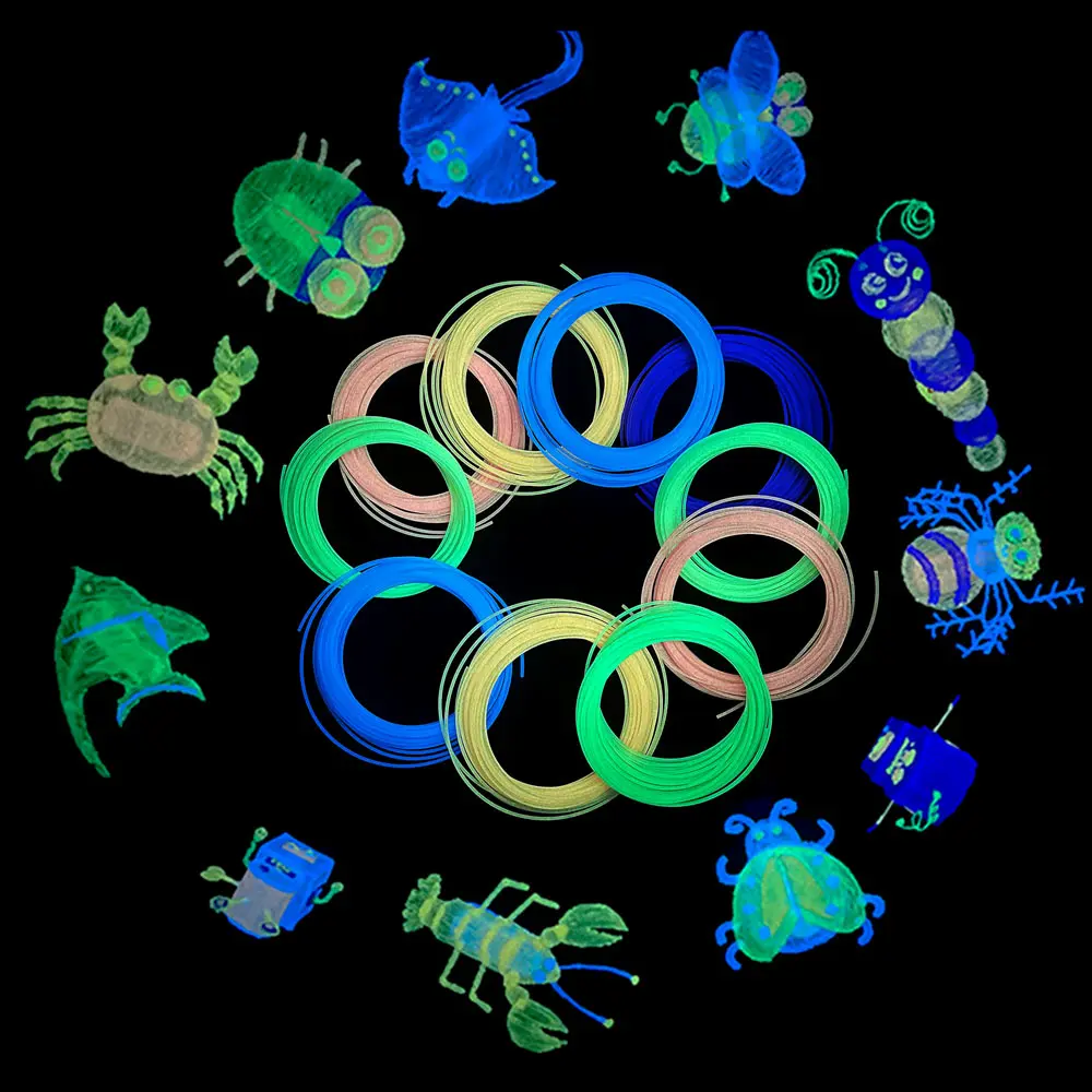 Glow in The Dark PLA 3D Printing Filament,1.75mm,30M,10 Colors,Phosphorescent Luminous Consumables,Compatible with All 3D Pens