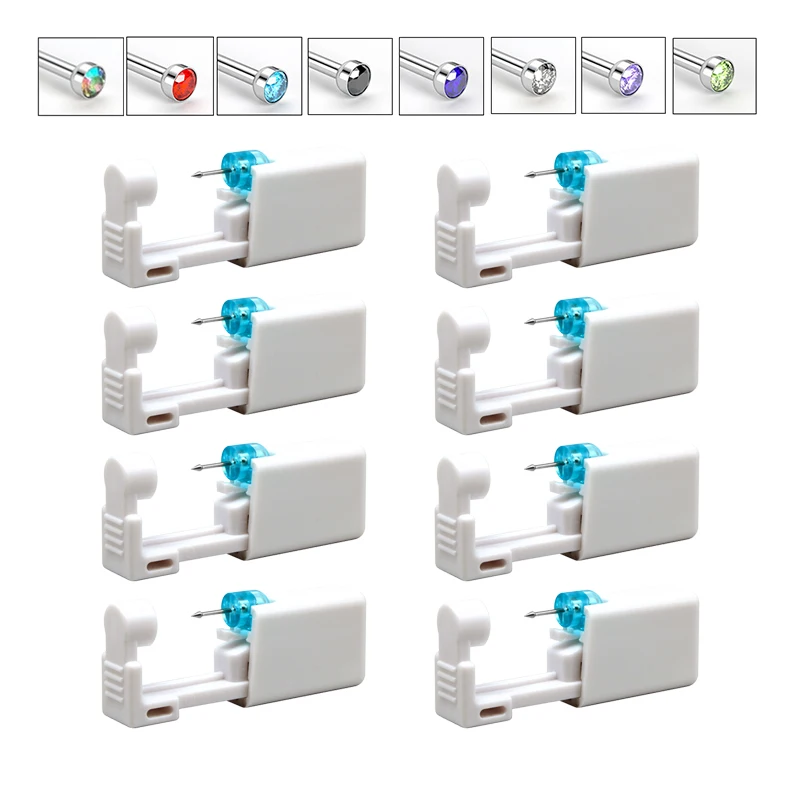 1pc/8pcs Disposable Nose Piercing Gun Sterile Self Piercing Tool Bulit-in Crystal Nose Stud, Safe & Painless for Nose Piercing