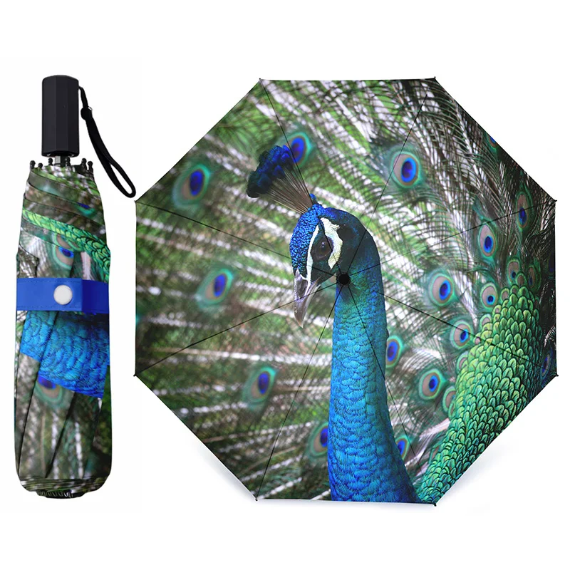 

Женские солнцезащитные зонты Green Peacock UPF 50+, солнцезащитный крем с черным покрытием, анти-УФ-зонтик, женский 3-складной ветрозащитный прочный зонт от дождя