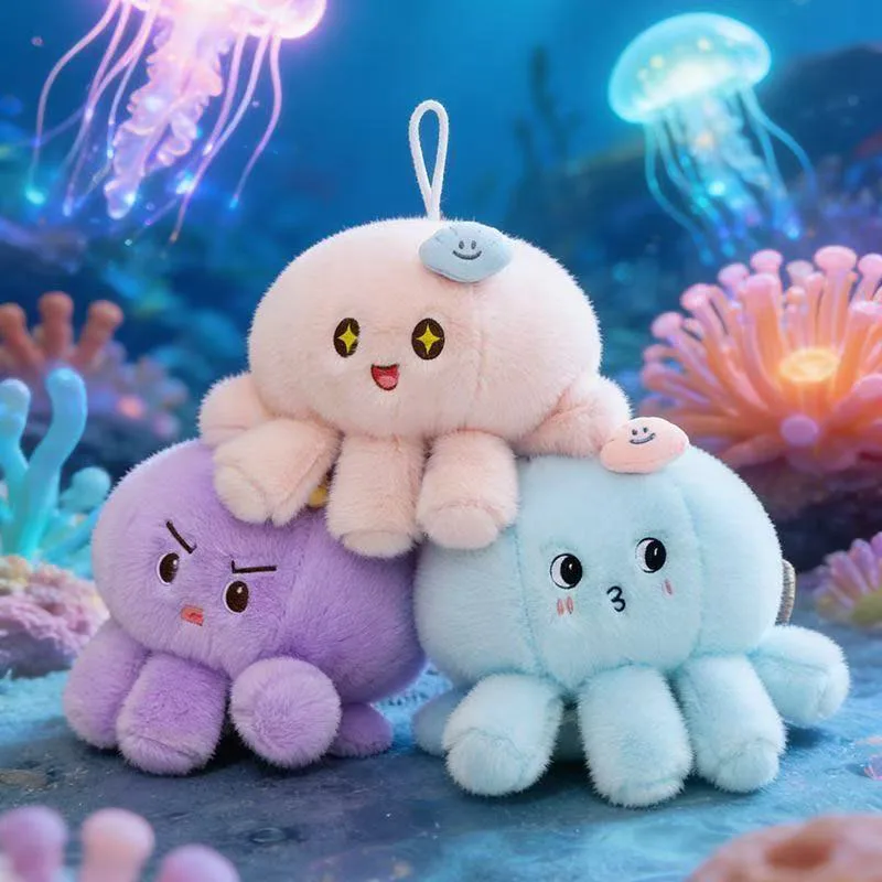 Cute Expression Octopus Plush Toy Soft Fluffy Stuffed Octopus Multiple Sizes Cartoon Plush Pillow for Gift Girls Kids Kawaii