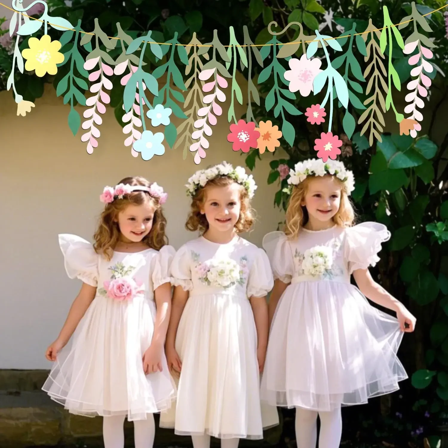 Flower Banner Happy Birthday Wildflower Garland for Fashion Bohemian Garden Wedding Birthday Baby Shower Floral Party Decoration