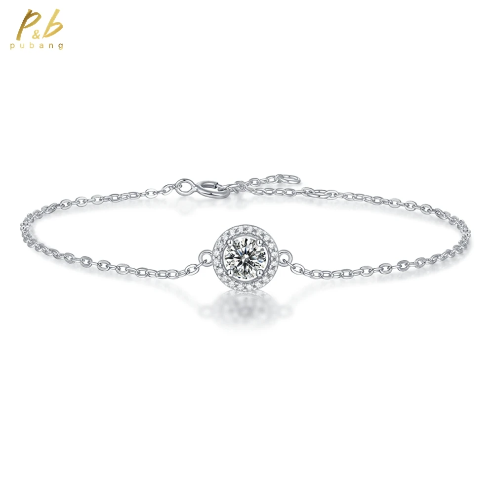 

PuBang Fine Jewelry, твердое серебро 925 пробы VVS1, круглая огранка, 5 мм, настоящий муассанит, бриллианты, драгоценные камни, браслет, подарки, оптовая продажа
