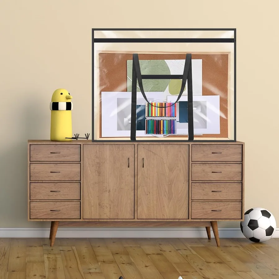 Custodia grande per portafoglio artistico Borsa portaoggetti per poster 48 x 36 con materiale in PVC e manici con cerniera Design con visione chiara per insegnanti e arte