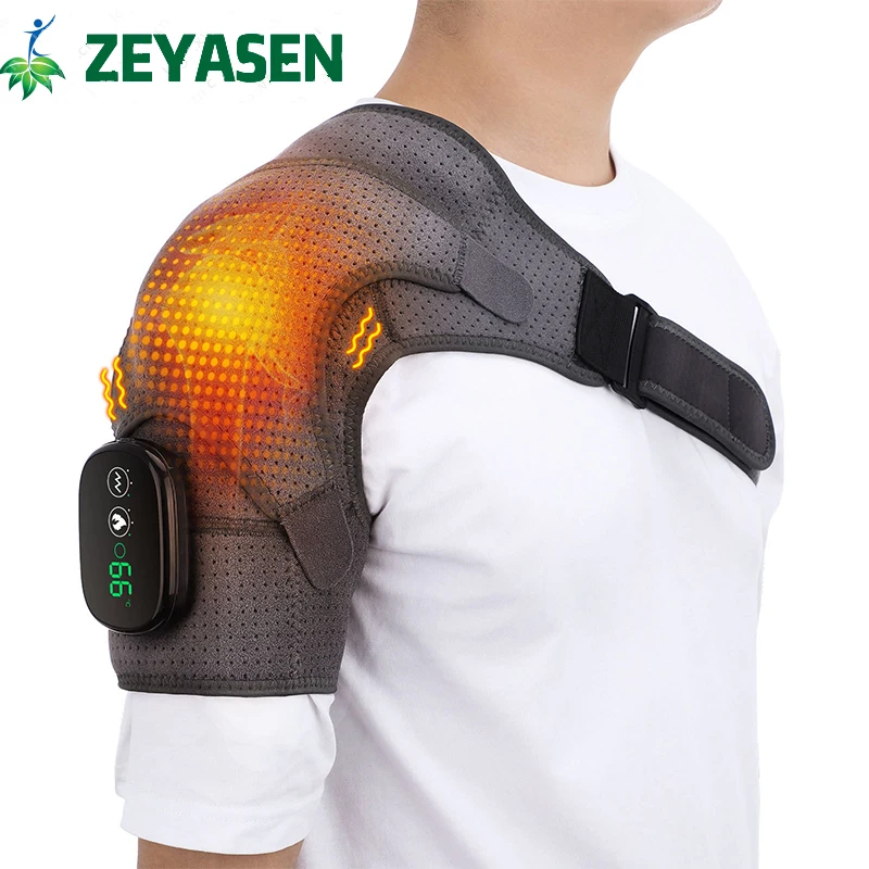 Electric Heating Shoulder Massager Brace Joint Arthritis Pain Relief Vibration Led Controller Adjustabl Support Belt Guard Strap