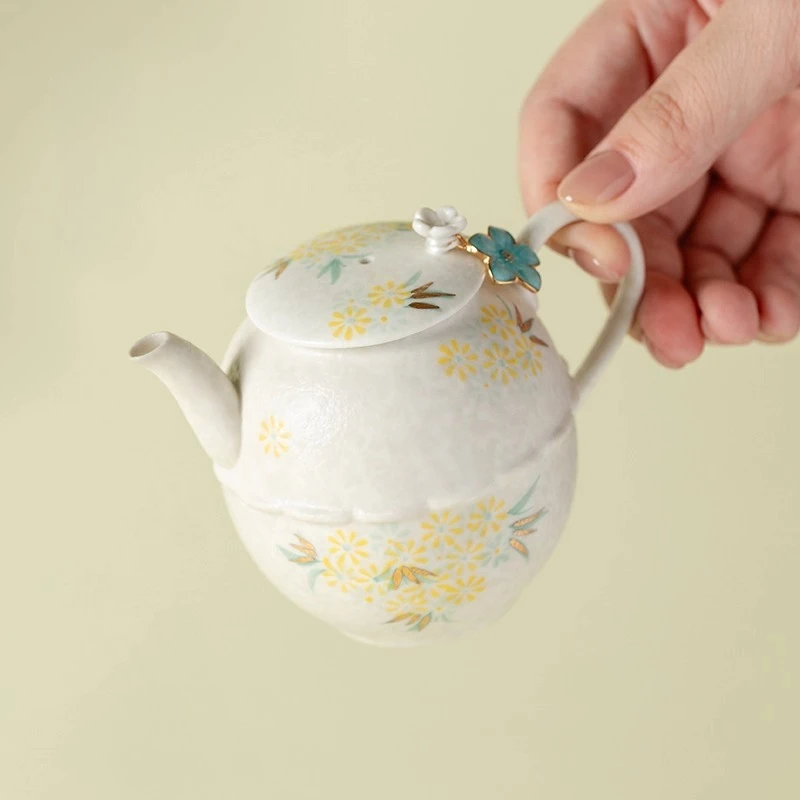 

Rock Mine, белый рисунок золота, чистая ручная роспись, маленькая ромашка, колодец, горшок, бытовой высококачественный чайник, женский чайный сервиз для кунг-фу, чайник