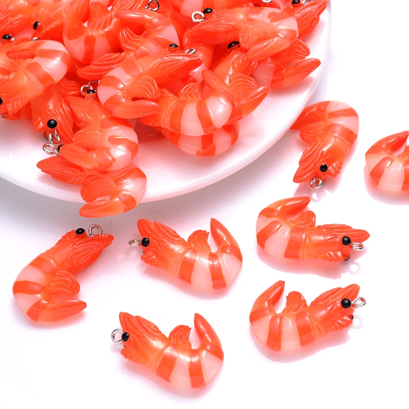 10Pcs Charms Simulation Shrimp 20x30mm Resin Pendant for Earring Bracelet Necklace Keychain DIY Jewelry Making Accessories