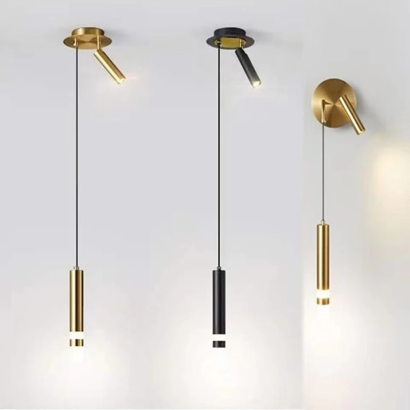 

Modern LED Creative Aluminum Pendant Wall Lamp With Rotatable Spotlight Gold Black Wall Light Bedroom Bedside Reading Lighting