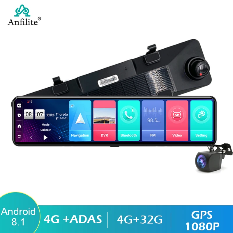 12 Inch Android 8.1 4G Dashcam Car DVR 2GB+32GB GPS Navigation Rear view Mirror ADAS Video Recorder Remote Monitor Dash Camera