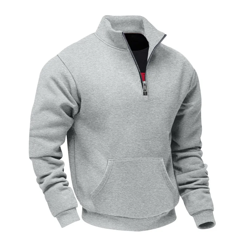 Grenzübergreifender Herbst- und Winter-Samt-Pullover für Herren, locker geschnitten, im Retro-Stil, lässig, mit Stehkragen, halbem Reißverschluss und Taschen für Pendler. – Detail 34