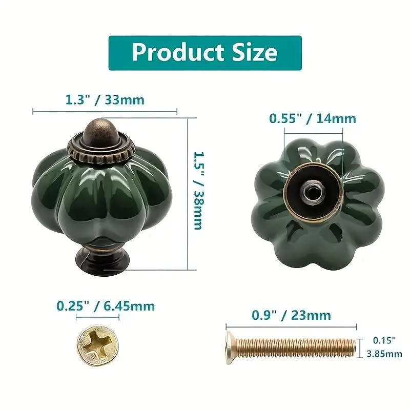 8 Pcs Vintage Style Pumpkin Shaped Ceramic Cabinet Knobs Antique Bronze Finish Retro Drawer Pulls for Kitchen Bathroom Cabinets