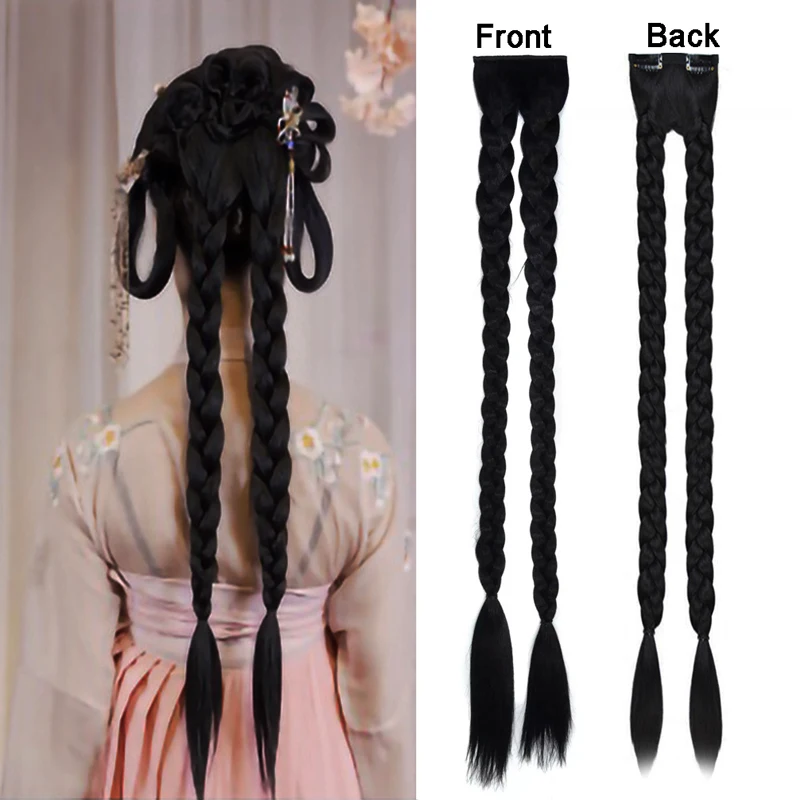 34inch 2Clips In Braided Ponytail Hair Extensions Synthetic 90CM Natural Blonde Braid Pony Tail with Two Clips In Hair for Women