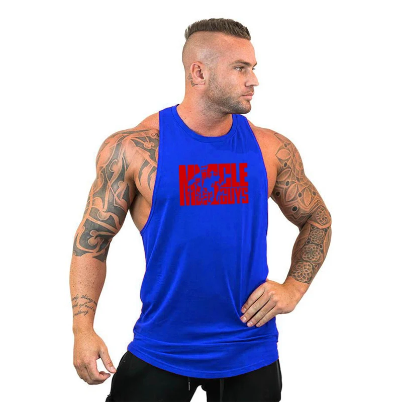 

Muscle Guys Gym Bodybuilding Casual Cotton Sleeveless Muscle Tank Tops Summer Breathable Cool Feeling O Neck Cotton Men Clothing