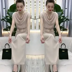 Tuta Casual da donna Corp top e pantaloni a gamba larga svasati Set di due pezzi 2024 estate nuova moda Versatile coreana per tuta da donna