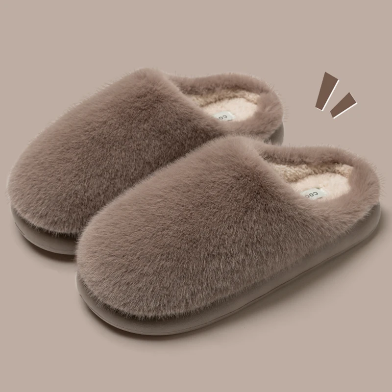 Winter Flauschigen Pelzigen Haus Hausschuhe für Frauen Einfarbig Plüsch Warme Baumwolle Schuhe Frau Dicke Weiche Sohle Faux Pelz Hausschuhe – Detail 6